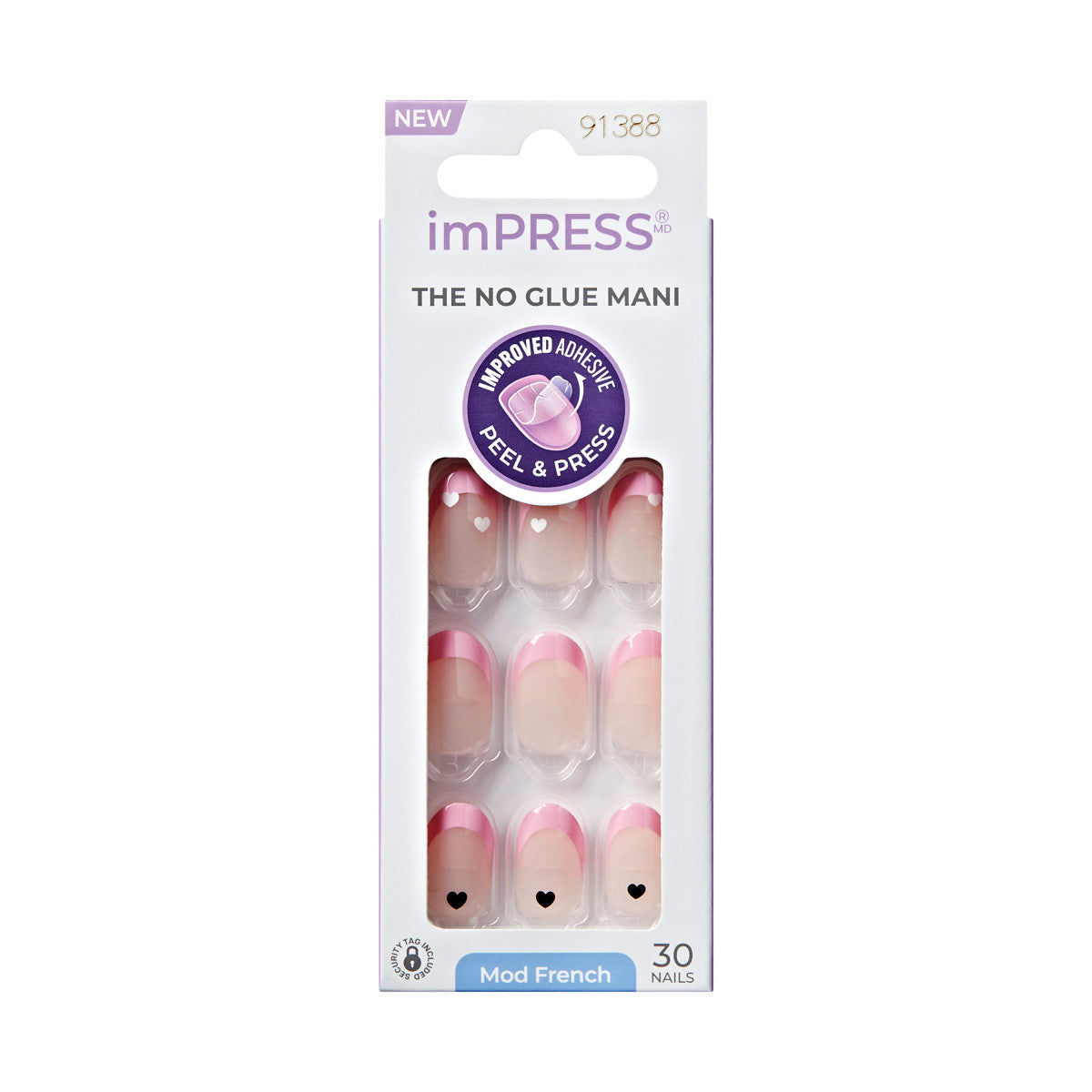 KISS imPRESS No Glue Mani Press On Nails, French, Ditto, Pink, Short Oval, 30ct