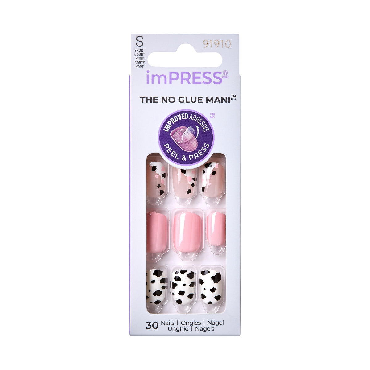 KISS imPRESS No Glue Mani Press On Nails, Design, One Chance, Pink, Short Squoval, 30ct